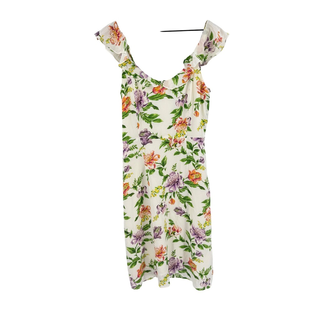 Amour Vert Dress Ivory Floral Medium Silk Ruffle Sleeve Midi Sustainable Boho